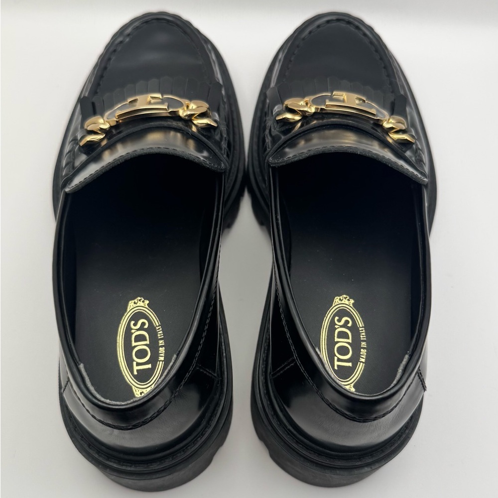 Tod's Fringed Loafers in Black Leather- size 37.5 - Picture 8 of 11